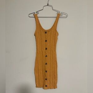 Mustard Button-Front Mini Dress